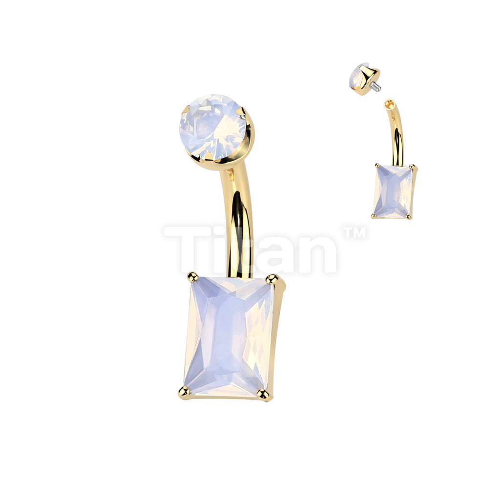 Implant Grade Titanium Internally Threaded Rectangle Prong Set Natural Gem Stone Belly Button Navel Ring With Semi-Bezel Set Top  - Image 8