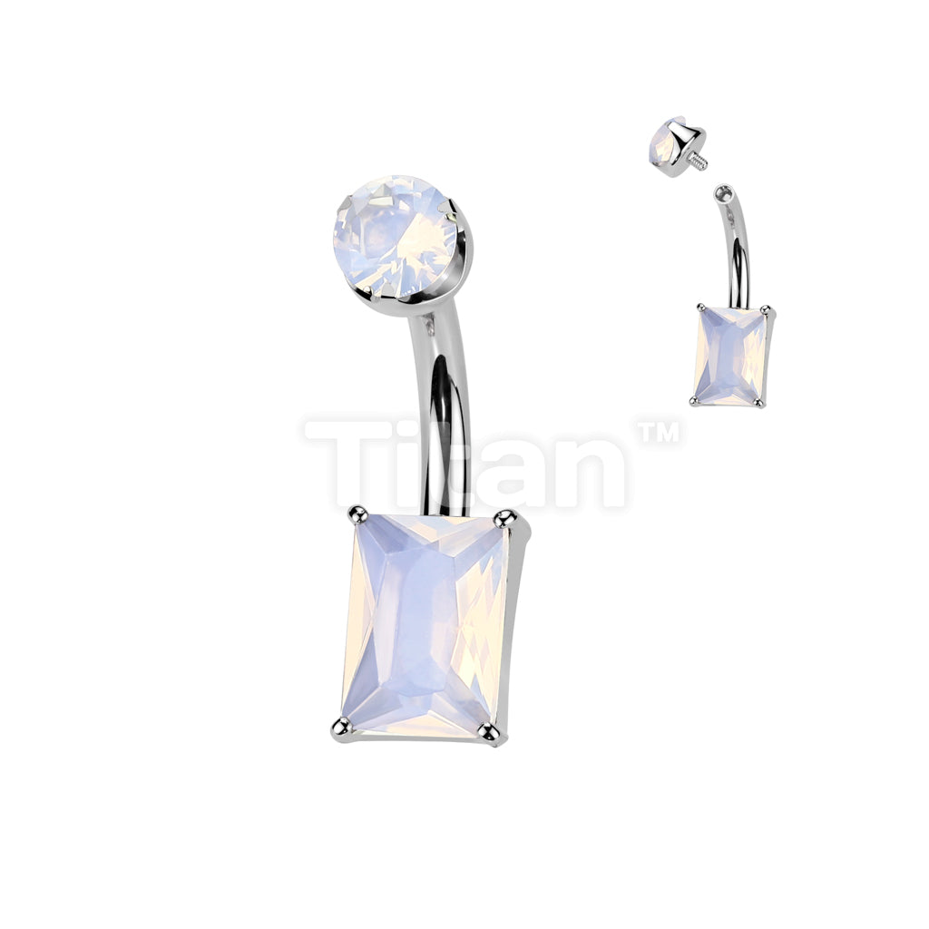 Implant Grade Titanium Internally Threaded Rectangle Prong Set Natural Gem Stone Belly Button Navel Ring With Semi-Bezel Set Top  - Image 10
