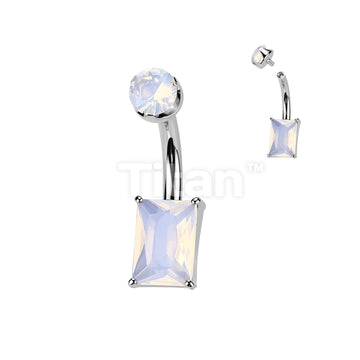 Implant Grade Titanium Internally Threaded Rectangle Prong Set Natural Gem Stone Belly Button Navel Ring With Semi-Bezel Set Top  - Image 10