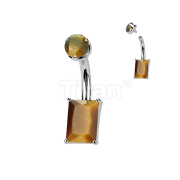 Implant Grade Titanium Internally Threaded Rectangle Prong Set Natural Gem Stone Belly Button Navel Ring With Semi-Bezel Set Top  - Image 11