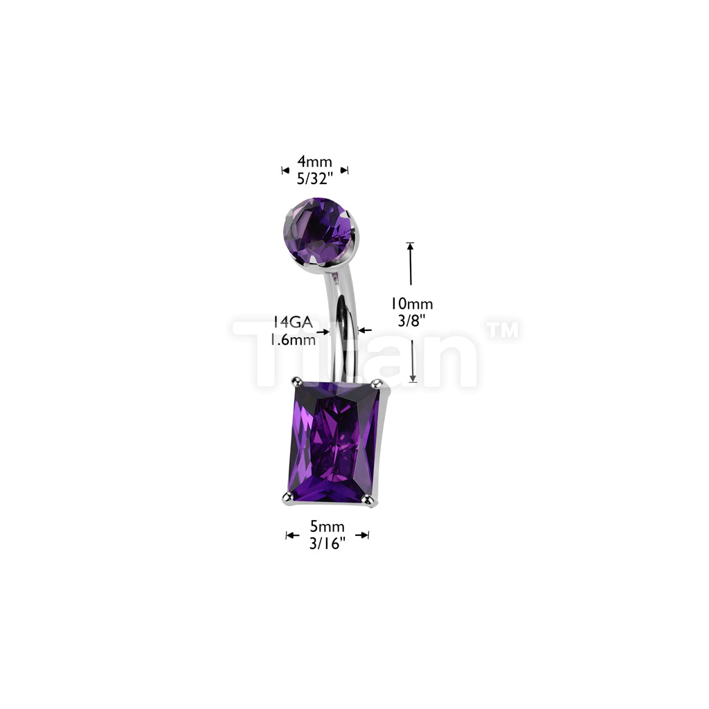 Implant Grade Titanium Internally Threaded Rectangle Prong Set Natural Gem Stone Belly Button Navel Ring With Semi-Bezel Set Top  - Image 12