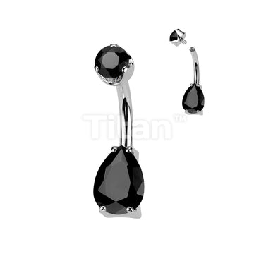 Implant Grade Titanium Internally Threaded Teardrop Prong Set Natural Gem Stone Belly Button Navel Ring With Semi-Bezel Set Top  - Image 3