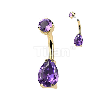 Implant Grade Titanium Internally Threaded Teardrop Prong Set Natural Gem Stone Belly Button Navel Ring With Semi-Bezel Set Top  - Image 4