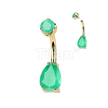 Implant Grade Titanium Internally Threaded Teardrop Prong Set Natural Gem Stone Belly Button Navel Ring With Semi-Bezel Set Top  - Image 5