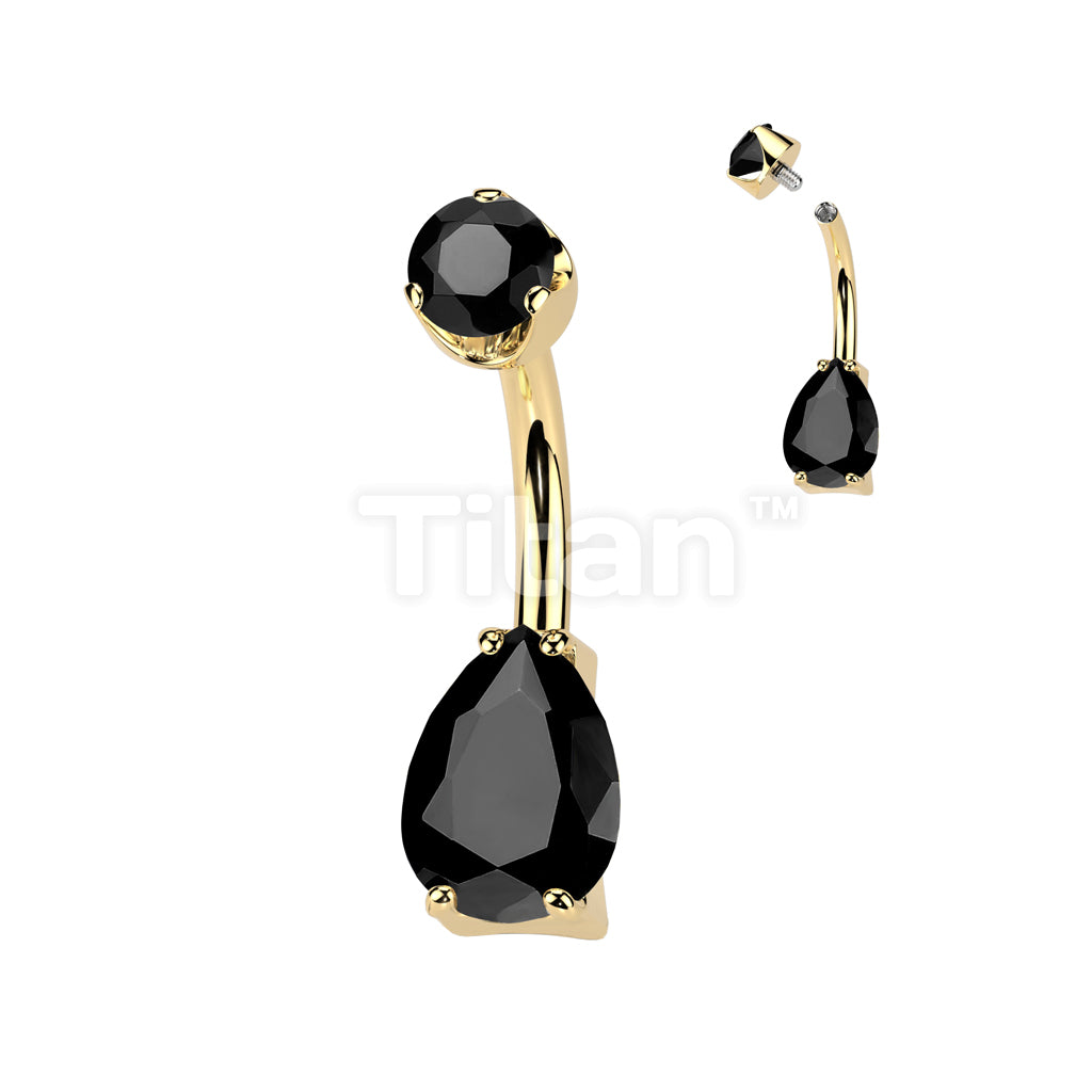 Implant Grade Titanium Internally Threaded Teardrop Prong Set Natural Gem Stone Belly Button Navel Ring With Semi-Bezel Set Top  - Image 6