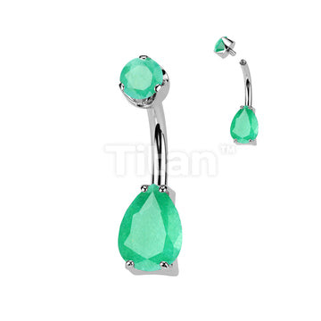 Implant Grade Titanium Internally Threaded Teardrop Prong Set Natural Gem Stone Belly Button Navel Ring With Semi-Bezel Set Top  - Image 7