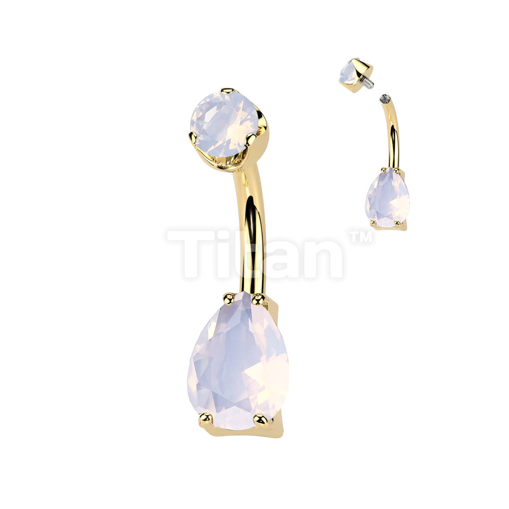 Implant Grade Titanium Internally Threaded Teardrop Prong Set Natural Gem Stone Belly Button Navel Ring With Semi-Bezel Set Top  - Image 8