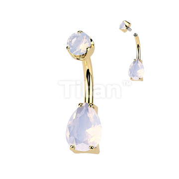 Implant Grade Titanium Internally Threaded Teardrop Prong Set Natural Gem Stone Belly Button Navel Ring With Semi-Bezel Set Top  - Image 8