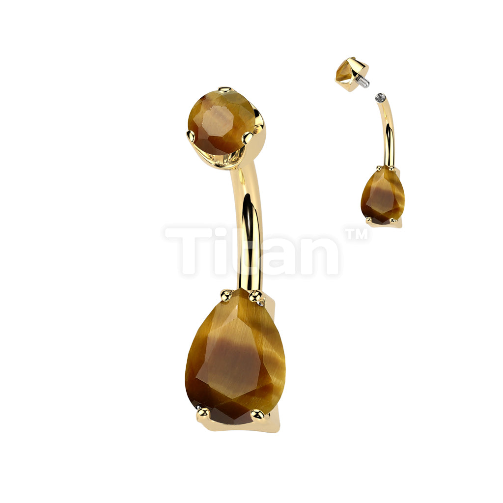Implant Grade Titanium Internally Threaded Teardrop Prong Set Natural Gem Stone Belly Button Navel Ring With Semi-Bezel Set Top  - Image 9