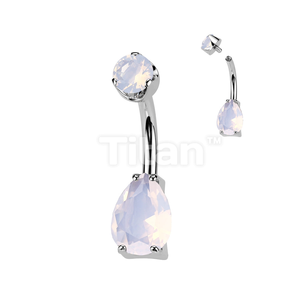 Implant Grade Titanium Internally Threaded Teardrop Prong Set Natural Gem Stone Belly Button Navel Ring With Semi-Bezel Set Top  - Image 10