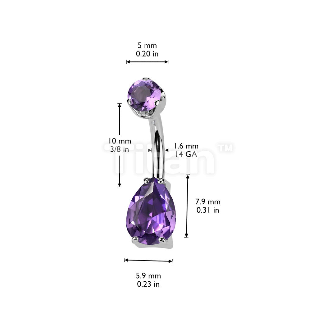 Implant Grade Titanium Internally Threaded Teardrop Prong Set Natural Gem Stone Belly Button Navel Ring With Semi-Bezel Set Top  - Image 12