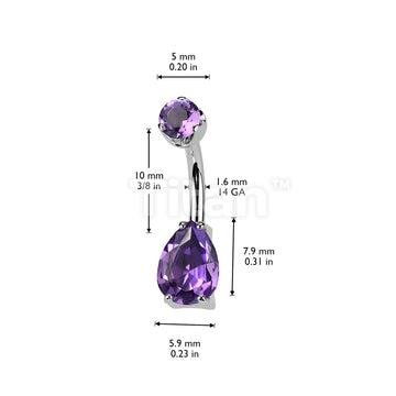 Implant Grade Titanium Internally Threaded Teardrop Prong Set Natural Gem Stone Belly Button Navel Ring With Semi-Bezel Set Top  - Image 12