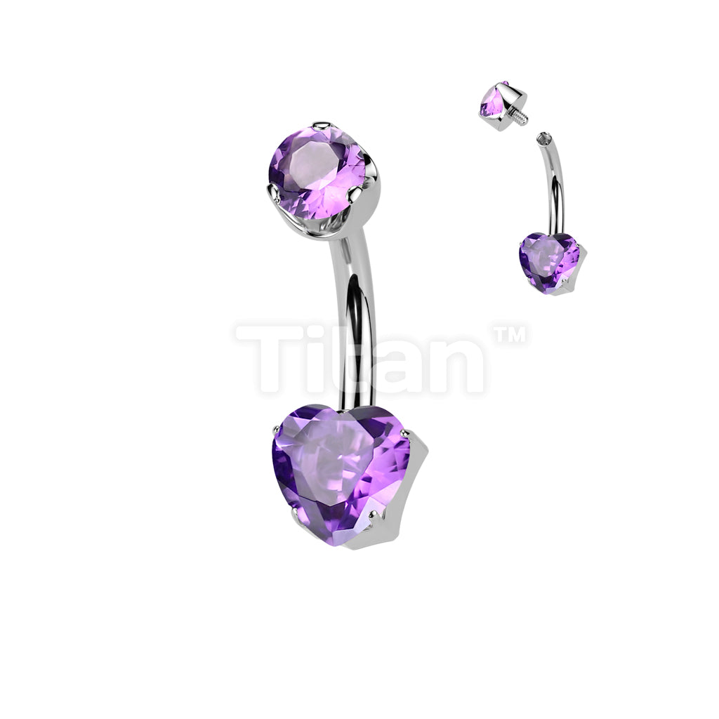 Implant Grade Titanium Internally Threaded Heart Prong Set Natural Gem Stone Belly Button Navel Ring With Semi-Bezel Set Top  - Image 2