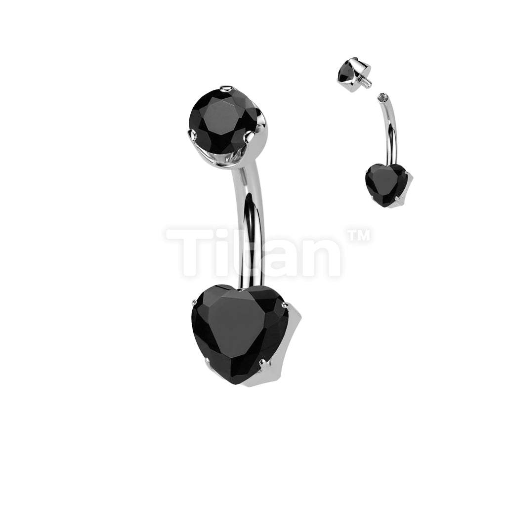 Implant Grade Titanium Internally Threaded Heart Prong Set Natural Gem Stone Belly Button Navel Ring With Semi-Bezel Set Top  - Image 3