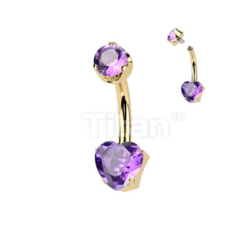Implant Grade Titanium Internally Threaded Heart Prong Set Natural Gem Stone Belly Button Navel Ring With Semi-Bezel Set Top  - Image 4