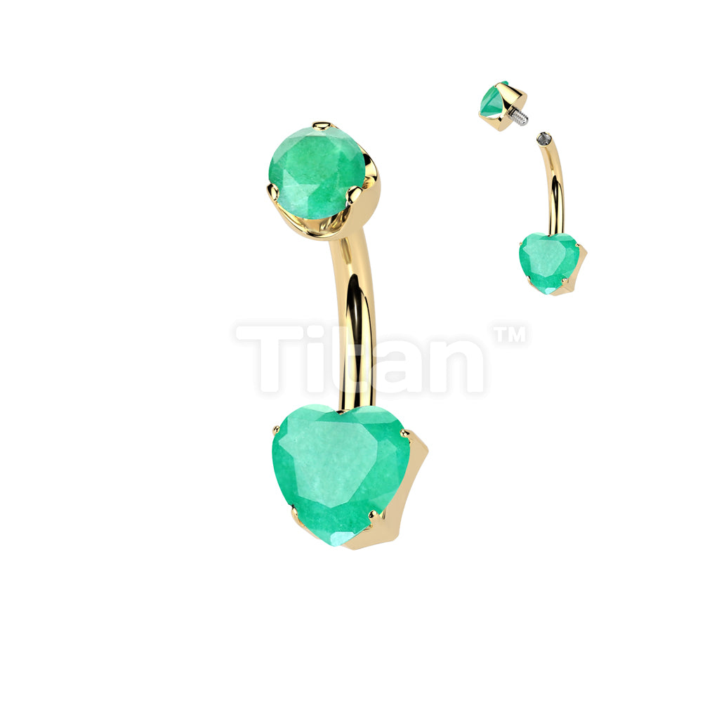 Implant Grade Titanium Internally Threaded Heart Prong Set Natural Gem Stone Belly Button Navel Ring With Semi-Bezel Set Top  - Image 5