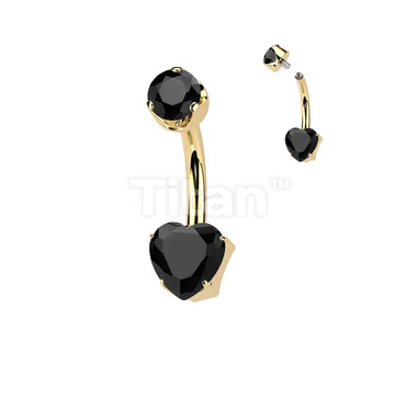 Implant Grade Titanium Internally Threaded Heart Prong Set Natural Gem Stone Belly Button Navel Ring With Semi-Bezel Set Top  - Image 6