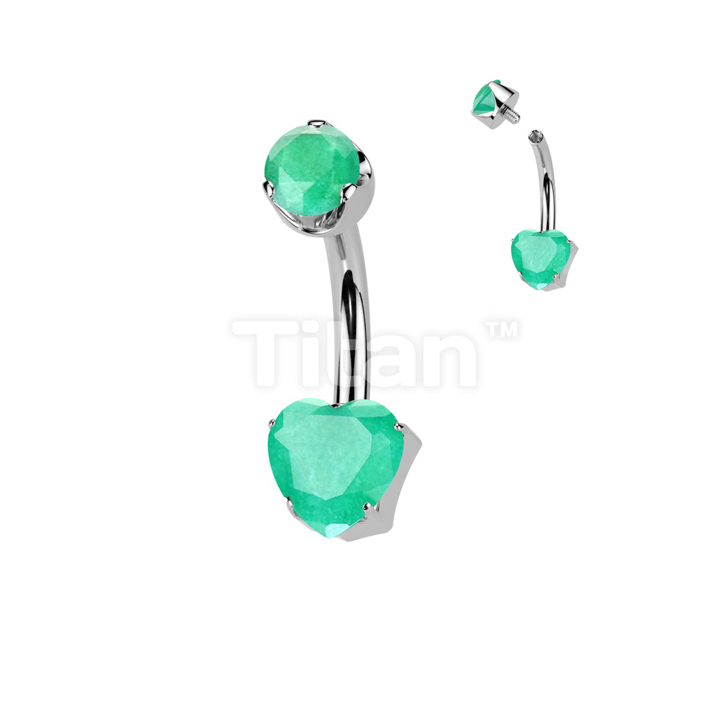Implant Grade Titanium Internally Threaded Heart Prong Set Natural Gem Stone Belly Button Navel Ring With Semi-Bezel Set Top  - Image 7