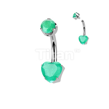 Implant Grade Titanium Internally Threaded Heart Prong Set Natural Gem Stone Belly Button Navel Ring With Semi-Bezel Set Top  - Image 7