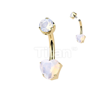 Implant Grade Titanium Internally Threaded Heart Prong Set Natural Gem Stone Belly Button Navel Ring With Semi-Bezel Set Top  - Image 8