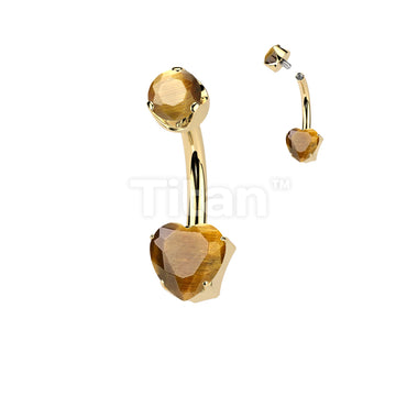 Implant Grade Titanium Internally Threaded Heart Prong Set Natural Gem Stone Belly Button Navel Ring With Semi-Bezel Set Top  - Image 9