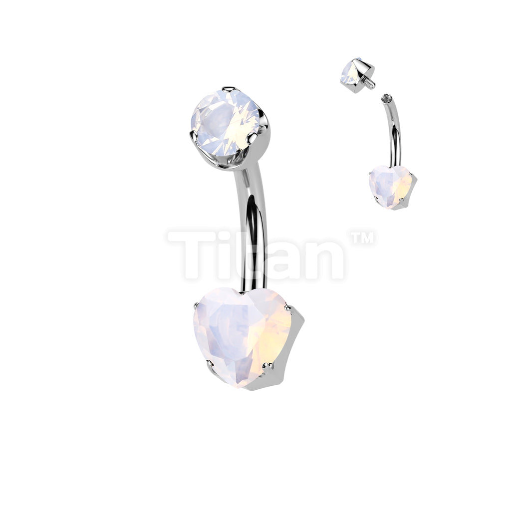 Implant Grade Titanium Internally Threaded Heart Prong Set Natural Gem Stone Belly Button Navel Ring With Semi-Bezel Set Top  - Image 10