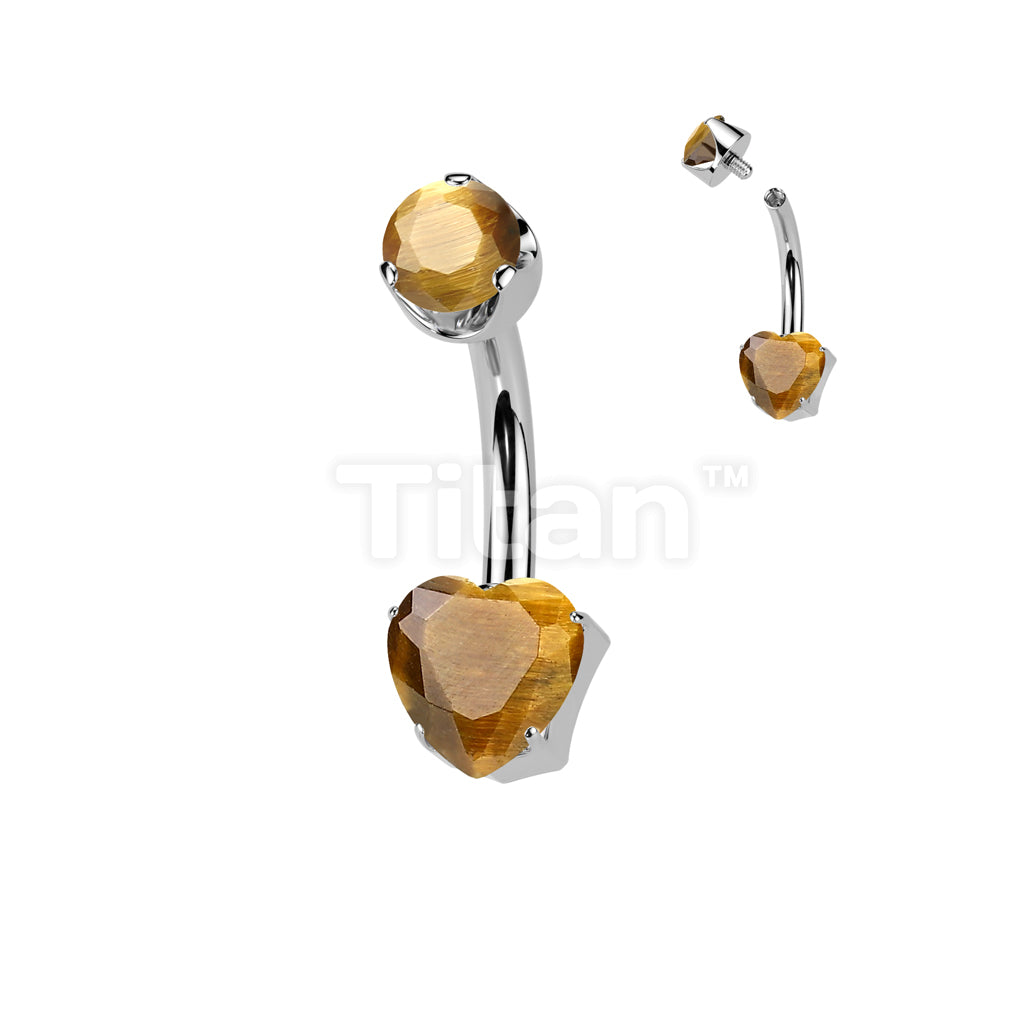 Implant Grade Titanium Internally Threaded Heart Prong Set Natural Gem Stone Belly Button Navel Ring With Semi-Bezel Set Top  - Image 11