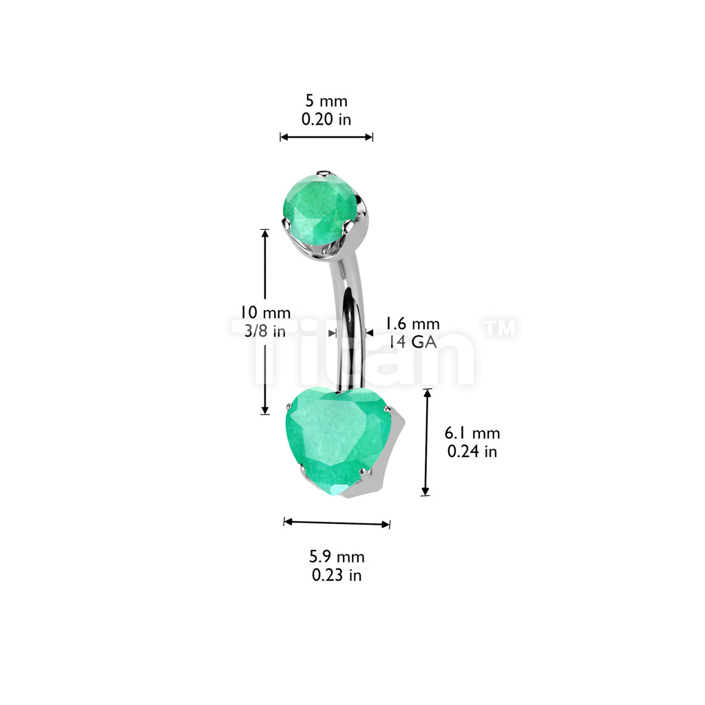 Implant Grade Titanium Internally Threaded Heart Prong Set Natural Gem Stone Belly Button Navel Ring With Semi-Bezel Set Top  - Image 12