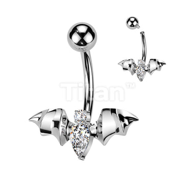 Implant Grade Titanium Internally Threaded CZ Bat Belly Button Ring  - Image 2