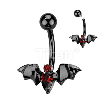 Implant Grade Titanium Internally Threaded CZ Bat Belly Button Ring  - Image 3