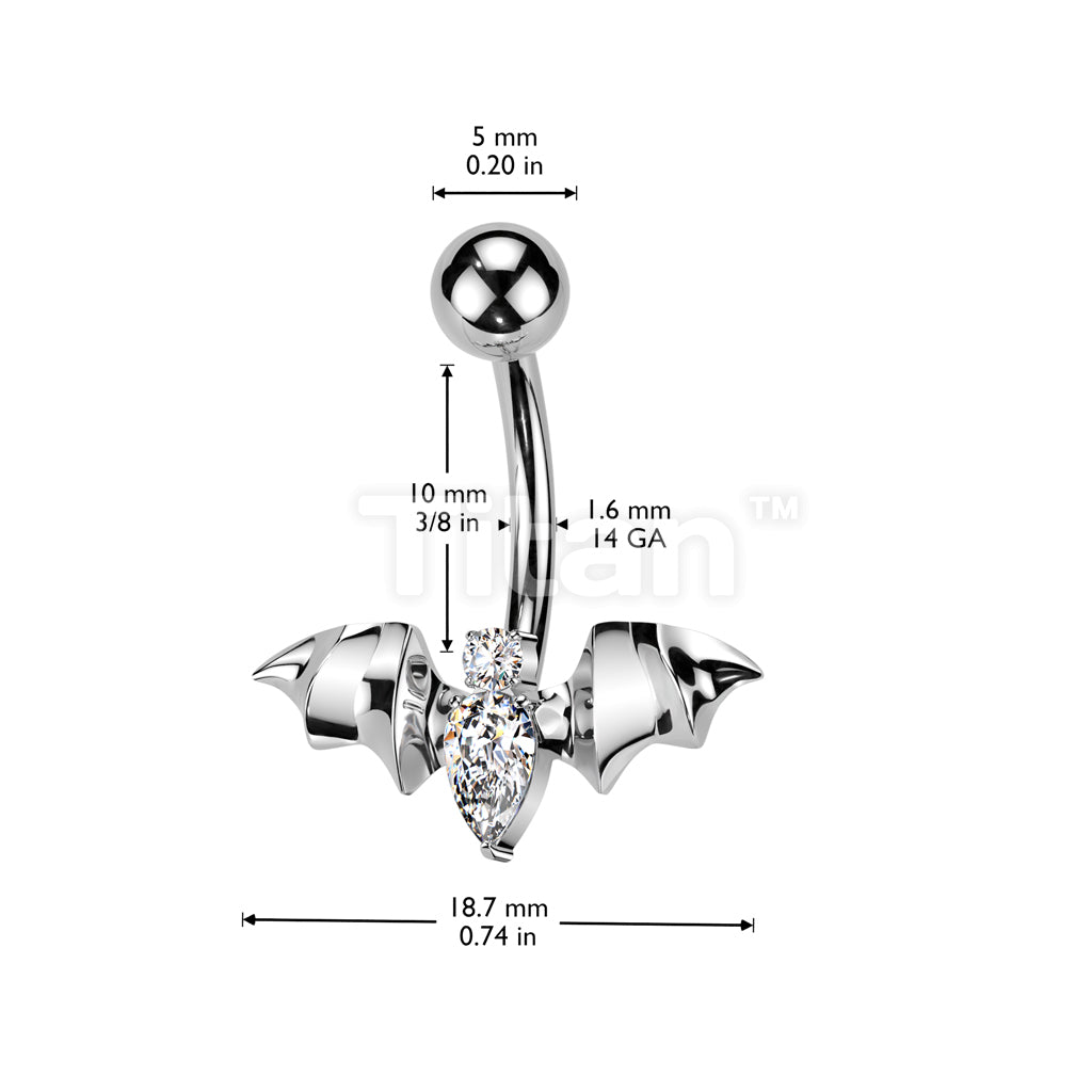 Implant Grade Titanium Internally Threaded CZ Bat Belly Button Ring  - Image 4