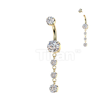 Implant Grade Titanium Internally Threaded Double Prong Set CZ Belly Button Ring With 3 Round Prong Set CZ Dangle - Image 4