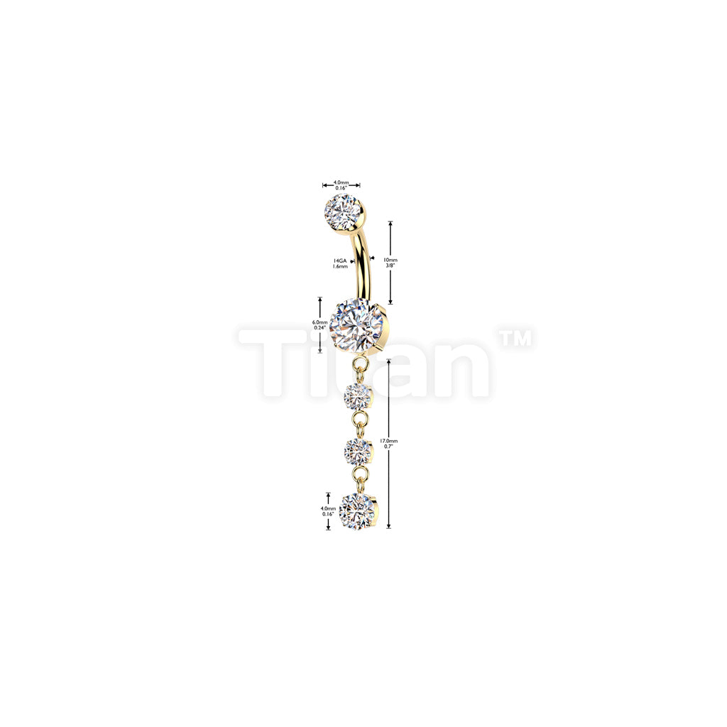 Implant Grade Titanium Internally Threaded Double Prong Set CZ Belly Button Ring With 3 Round Prong Set CZ Dangle - Image 5