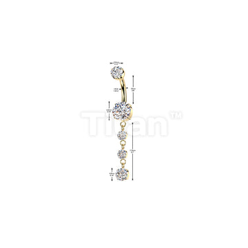 Implant Grade Titanium Internally Threaded Double Prong Set CZ Belly Button Ring With 3 Round Prong Set CZ Dangle - Image 5