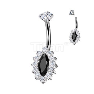 Implant Grade Titanium Internally Threaded CZ Marquise Belly Button Ring With CNC CZ Pave Edge - Image 2