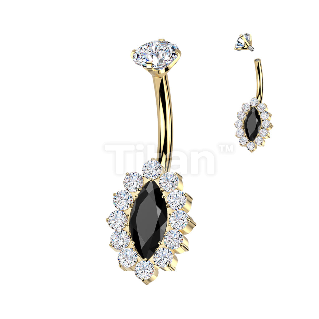 Implant Grade Titanium Internally Threaded CZ Marquise Belly Button Ring With CNC CZ Pave Edge - Image 3