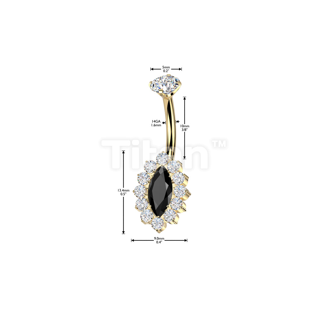 Implant Grade Titanium Internally Threaded CZ Marquise Belly Button Ring With CNC CZ Pave Edge - Image 4