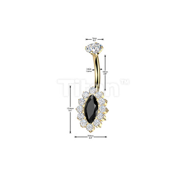 Implant Grade Titanium Internally Threaded CZ Marquise Belly Button Ring With CNC CZ Pave Edge - Image 4