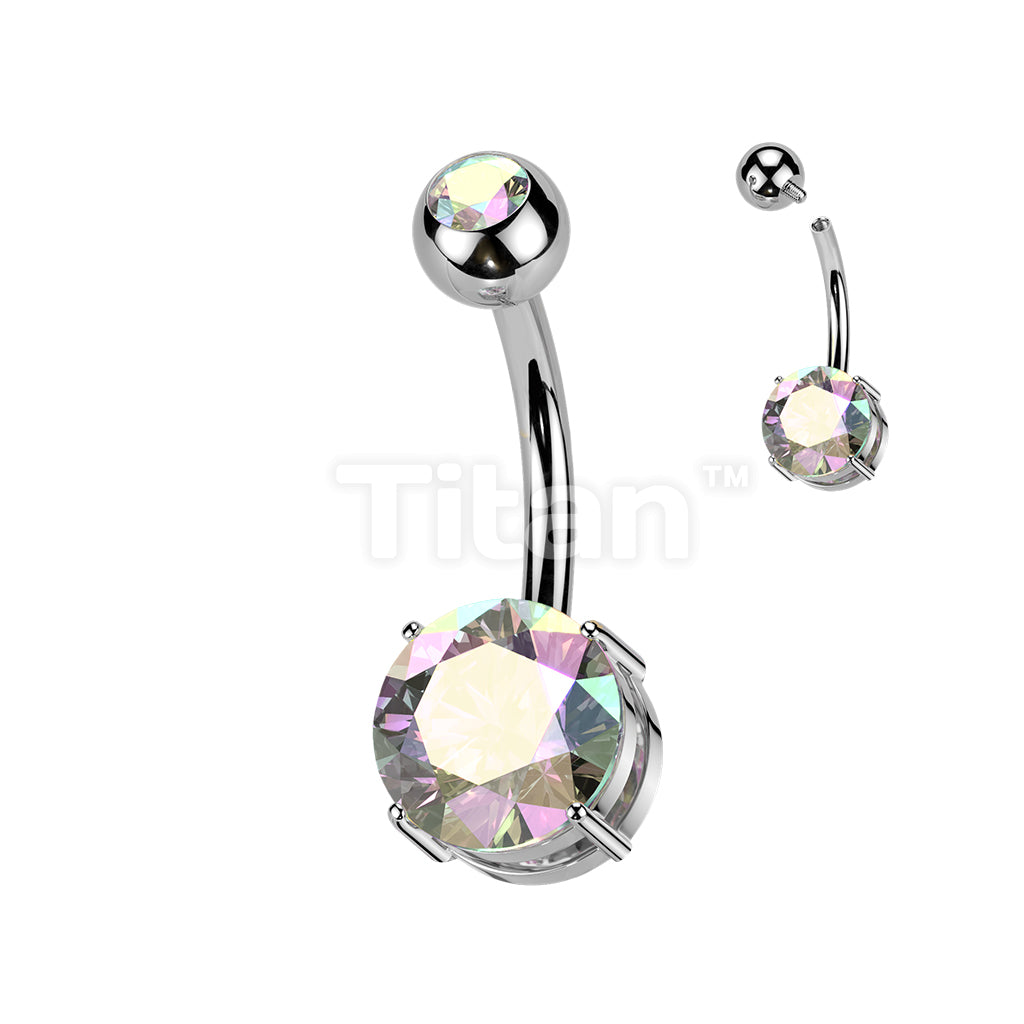Implant Grade Titanium Internally Threaded 4 Prong Set Round Bottom CZ With Pressed Fit Round CZ Top Belly Button Ring - Image 2