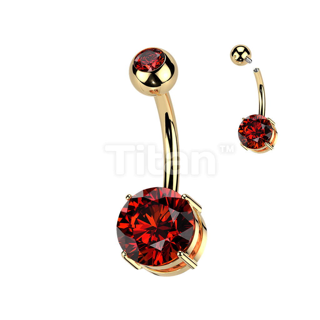 Implant Grade Titanium Internally Threaded 4 Prong Set Round Bottom CZ With Pressed Fit Round CZ Top Belly Button Ring - Image 5