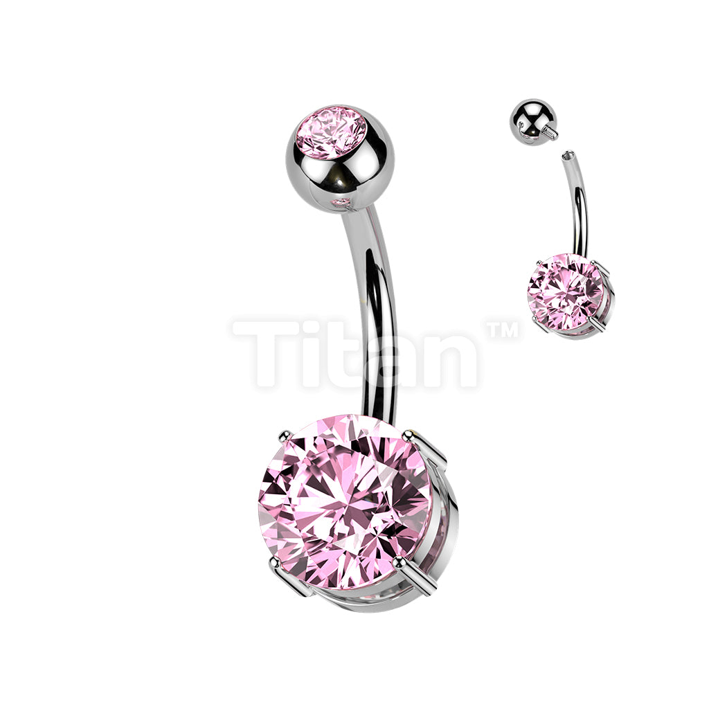 Implant Grade Titanium Internally Threaded 4 Prong Set Round Bottom CZ With Pressed Fit Round CZ Top Belly Button Ring - Image 6