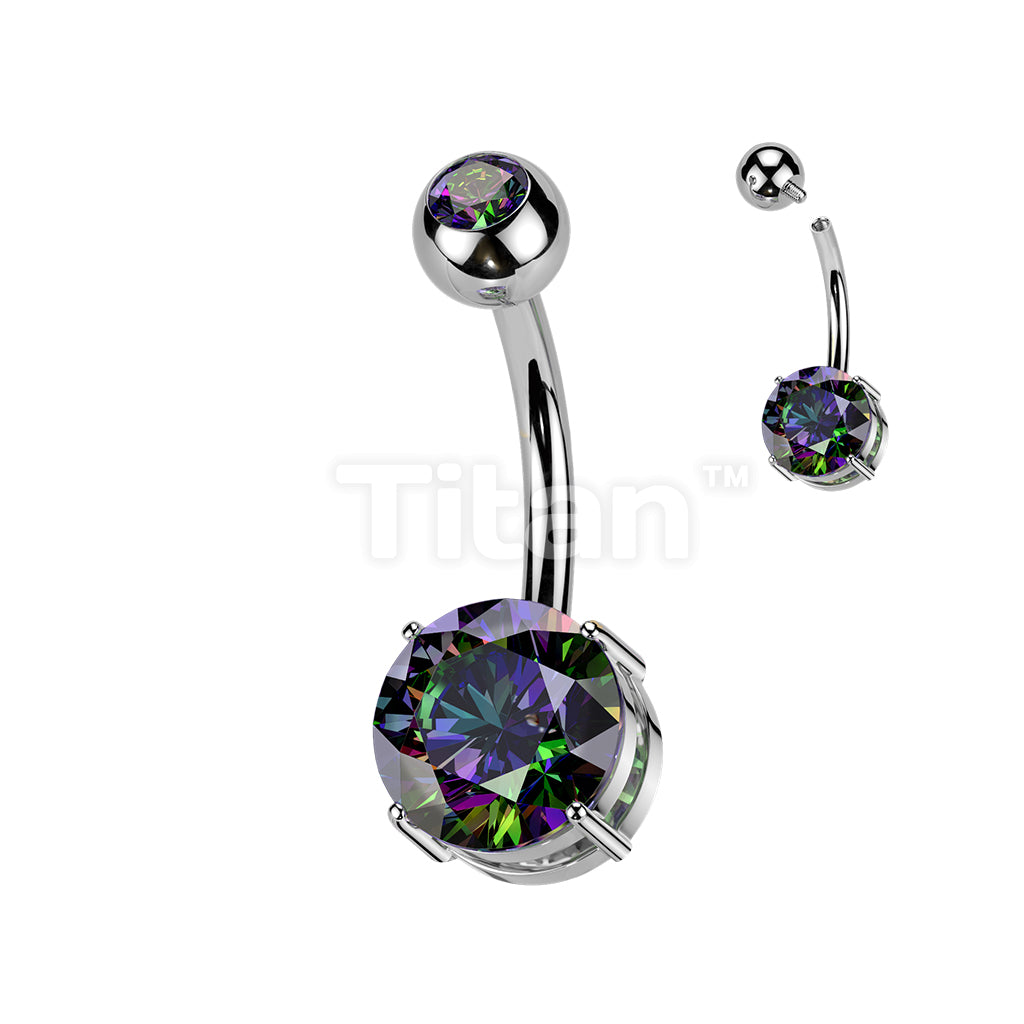 Implant Grade Titanium Internally Threaded 4 Prong Set Round Bottom CZ With Pressed Fit Round CZ Top Belly Button Ring - Image 7