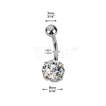 Implant Grade Titanium Internally Threaded 4 Prong Set Round Bottom CZ With Pressed Fit Round CZ Top Belly Button Ring - Image 8