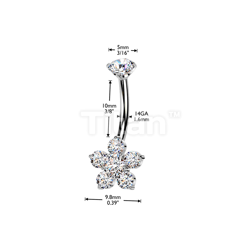 Titanium Internally Threaded Belly Ring With Prong Set CZ Top & Flower - Image 4