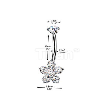 Titanium Internally Threaded Belly Ring With Prong Set CZ Top & Flower - Image 4