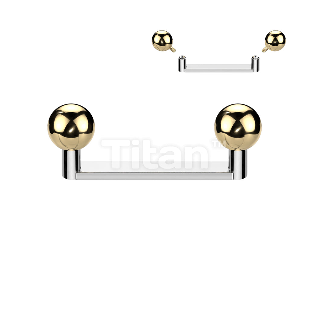 Implant Grade Titanium Internally Threaded Flat Surface Barbell With 2mm Rise and Titanium Ball Tops - Image 2