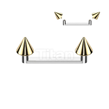 Implant Grade Titanium Internally Threaded Flat Surface Barbell With 2mm Rise and Titanium Spike Tops - Image 2