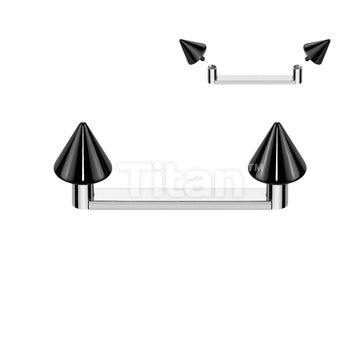 Implant Grade Titanium Internally Threaded Flat Surface Barbell With 2mm Rise and Titanium Spike Tops - Image 3
