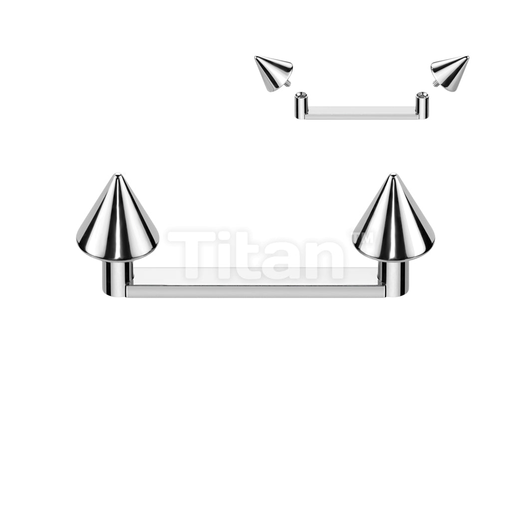 Implant Grade Titanium Internally Threaded Flat Surface Barbell With 2mm Rise and Titanium Spike Tops - Image 4