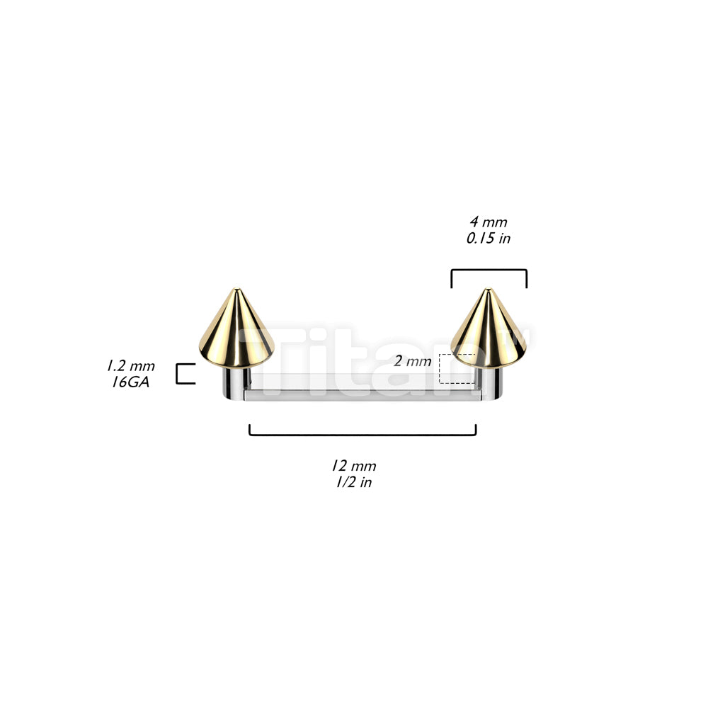 Implant Grade Titanium Internally Threaded Flat Surface Barbell With 2mm Rise and Titanium Spike Tops - Image 5